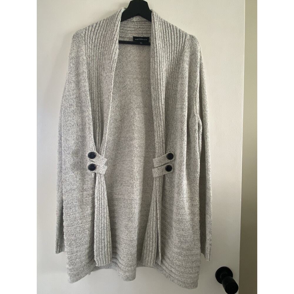 Fortune + Ivy Raiden Tab Detail Cardigan size Large Gray chunky knit cozy chic